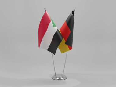 Almanya - Sudan İşbirliği Bayrakları, Beyaz Arkaplan - 3D Hazırlama