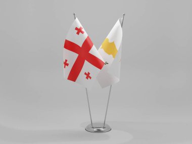 Kıbrıs - Gürcistan İşbirliği Bayrakları, Beyaz Arkaplan - 3D Hazırlama
