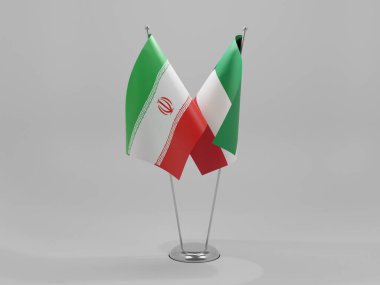 Kuveyt - İran İşbirliği Bayrakları, Beyaz Arkaplan - 3D Yapılandırma