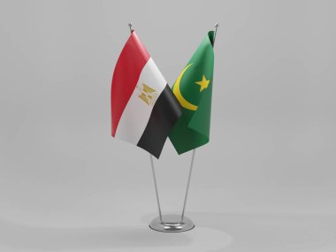 Moritanya - Mısır İşbirliği Bayrakları, Beyaz Arkaplan - 3D Render