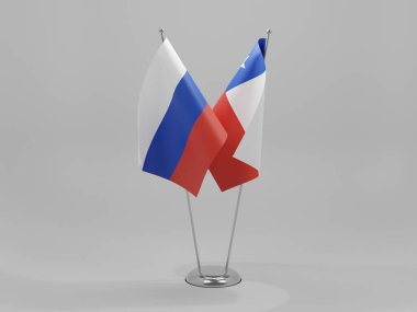 Şili - Rusya İşbirliği Bayrakları, Beyaz Arkaplan - 3D Yapılandırma