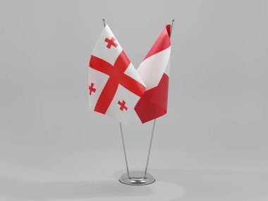 Peru - Georgia İşbirliği Bayrakları, Beyaz Arkaplan - 3D Render