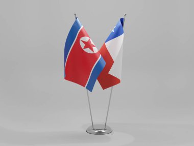 Şili - Kuzey Kore İşbirliği Bayrakları, Beyaz Arkaplan - 3D Render