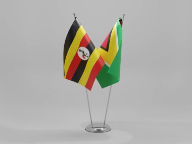 Guyana - Uganda İşbirliği Bayrakları, Beyaz Arkaplan - 3D Render