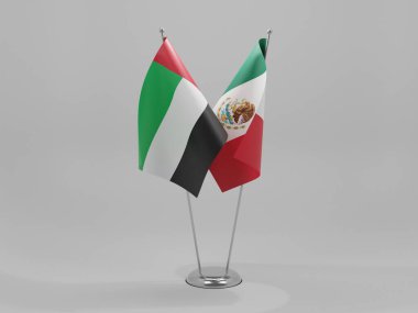 Meksika - Birleşik Arap Emirlikleri İşbirliği Bayrakları, Beyaz Arkaplan - 3D Render