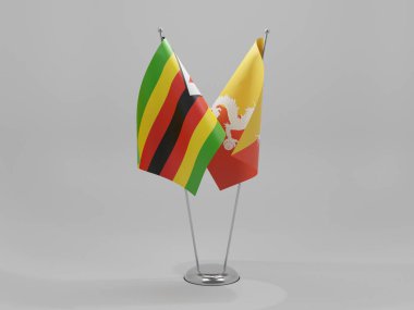 Bhutan - Zimbabwe İşbirliği Bayrakları, Beyaz Arkaplan - 3D Render