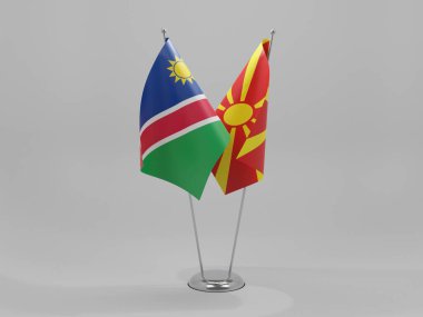 Makedonya - Namibya İşbirliği Bayrakları, Beyaz Arkaplan - 3D Hazırlama