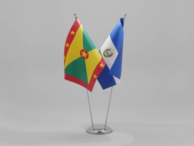 El Salvador - Grenada İşbirliği Bayrakları, Beyaz Arkaplan - 3D Yapılandırma