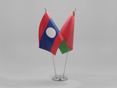 Belarus - Laos İşbirliği Bayrakları, Beyaz Arkaplan - 3D Render