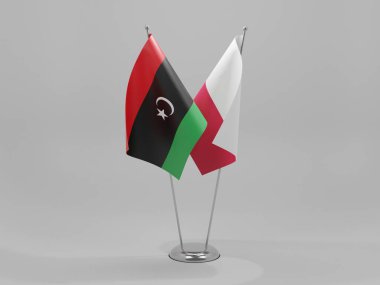 Polonya - Libya İşbirliği Bayrakları, Beyaz Arkaplan - 3D Hazırlama