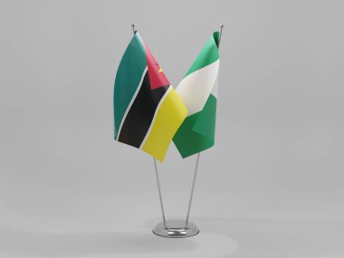 Nijerya - Mozambik İşbirliği Bayrakları, Beyaz Arkaplan - 3D Render