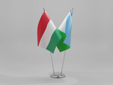 Cibuti - Macaristan İşbirliği Bayrakları, Beyaz Arkaplan - 3D Render