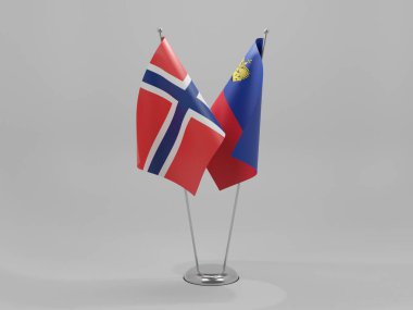 Lihtenştayn - Norveç İşbirliği Bayrakları, Beyaz Arkaplan - 3D Render