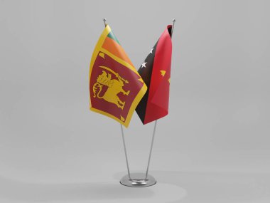 Papua Yeni Gine - Sri Lanka İşbirliği Bayrakları, Beyaz Arkaplan - 3D Render