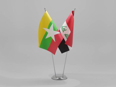 Irak - Myanmar İşbirliği Bayrakları, Beyaz Arkaplan - 3D Yapılandırma