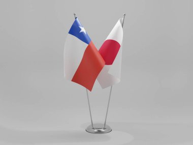 Japonya - Şili İşbirliği Bayrakları, Beyaz Arkaplan - 3D Yapılandırma