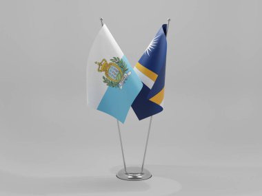 Marshall Adaları - San Marino İşbirliği Bayrakları, Beyaz Arkaplan - 3D Render