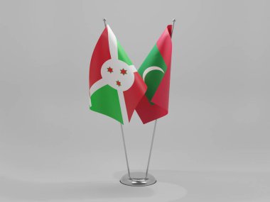 Maldivler - Burundi İşbirliği Bayrakları, Beyaz Arkaplan - 3D Render