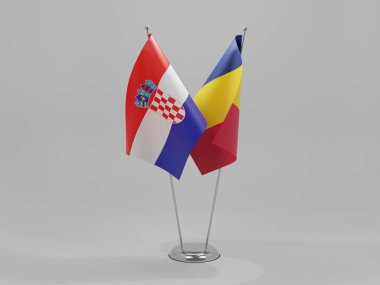 Çad - Hırvatistan İşbirliği Bayrakları, Beyaz Arkaplan - 3D Hazırlama