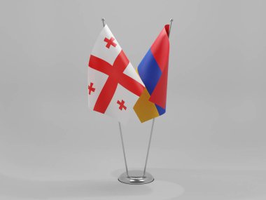 Ermenistan - Georgia İşbirliği Bayrakları, Beyaz Arkaplan - 3D Render