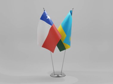 Ruanda - Şili İşbirliği Bayrakları, Beyaz Arkaplan - 3D Render