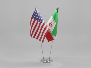 İran - Amerika Birleşik Devletleri İşbirliği Bayrakları, Beyaz Arkaplan - 3D Render