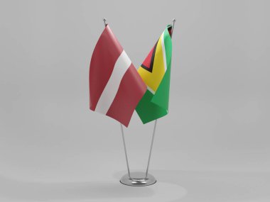 Guyana - Letonya İşbirliği Bayrakları, Beyaz Arkaplan - 3D Render