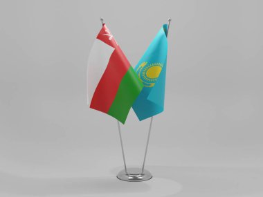 Kazakistan - Umman İşbirliği Bayrakları, Beyaz Arkaplan - 3D Render