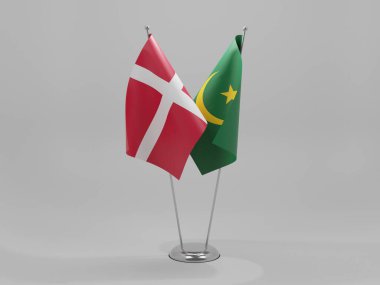 Moritanya - Danimarka İşbirliği Bayrakları, Beyaz Arkaplan - 3D Render