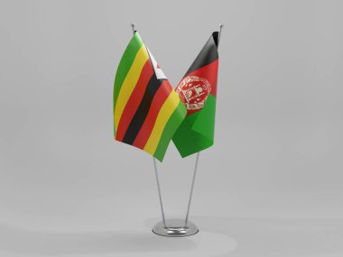 Afganistan - Zimbabve İşbirliği Bayrakları, Beyaz Arkaplan - 3D Render