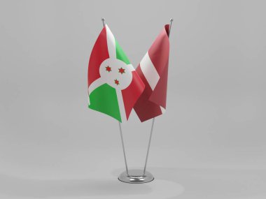 Letonya - Burundi İşbirliği Bayrakları, Beyaz Arkaplan - 3D Render