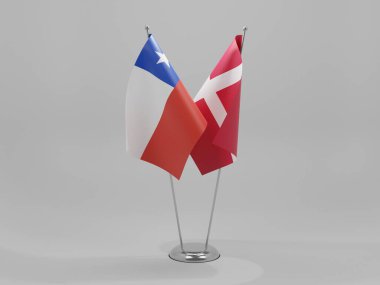 Danimarka - Şili İşbirliği Bayrakları, Beyaz Arkaplan - 3D Render