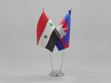 Kamboçya - Suriye İşbirliği Bayrakları, Beyaz Arkaplan - 3D Render