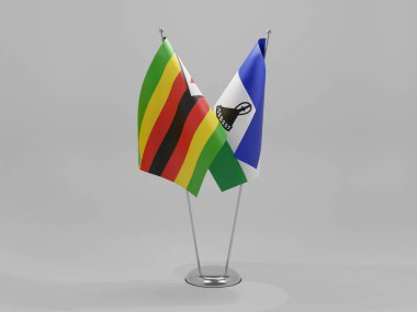 Lesotho - Zimbabwe İşbirliği Bayrakları, Beyaz Arkaplan - 3D Render