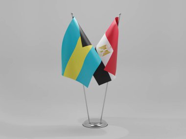 Mısır - Bahamalar İşbirliği Bayrakları, Beyaz Arkaplan - 3D Render