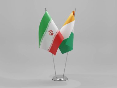 Cote D Ivoire - İran İşbirliği Bayrakları, Beyaz Arkaplan - 3D Yapılandırma