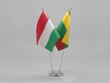 Litvanya - Macaristan İşbirliği Bayrakları, Beyaz Arkaplan - 3D Render