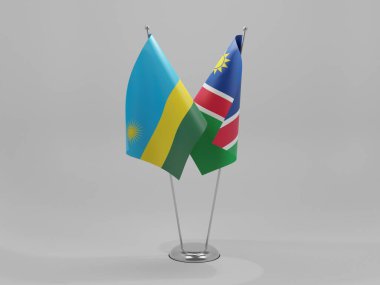 Namibya - Ruanda İşbirliği Bayrakları, Beyaz Arkaplan - 3D Render