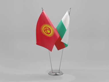 Bulgaristan - Kırgızistan İşbirliği Bayrakları, Beyaz Arkaplan - 3D Render