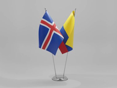 Kolombiya - İzlanda İşbirliği Bayrakları, Beyaz Arkaplan - 3D Render