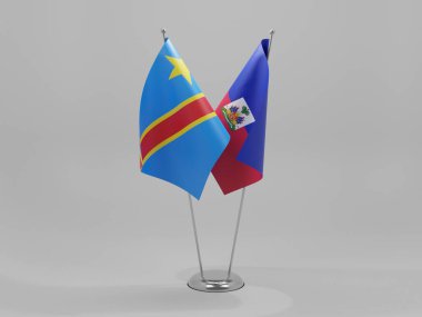Haiti - Kongo Demokratik Cumhuriyeti İşbirliği Bayrakları, Beyaz Arkaplan - 3D Render