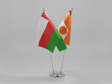 Nijer - Umman İşbirliği Bayrakları, Beyaz Arkaplan - 3D Render