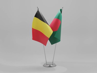 Bangladeş - Belçika İşbirliği Bayrakları, Beyaz Arkaplan - 3D Render