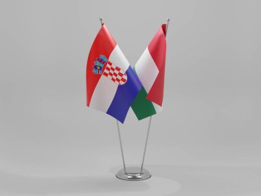 Macaristan - Hırvatistan İşbirliği Bayrakları, Beyaz Arkaplan - 3D Hazırlama