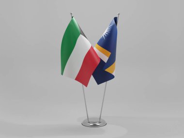 Marshall Adaları - Kuveyt İşbirliği Bayrakları, Beyaz Arkaplan - 3D Render