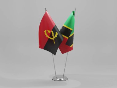 Saint Kitts ve Nevis - Angola İşbirliği Bayrakları, Beyaz Arkaplan - 3D Render