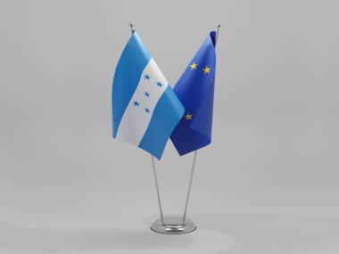 Avrupa Birliği - Honduras İşbirliği Bayrakları, Beyaz Arkaplan - 3D Render