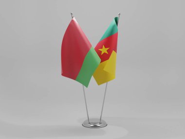 Kamerun - Belarus İşbirliği Bayrakları, Beyaz Arkaplan - 3D Render