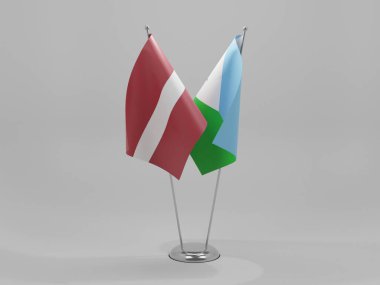 Cibuti - Letonya İşbirliği Bayrakları, Beyaz Arkaplan - 3D Yapılandırma