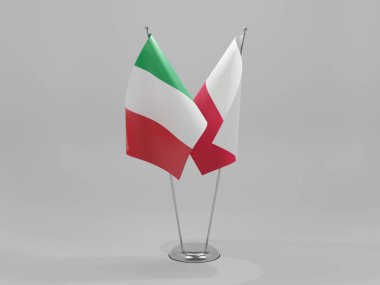 Polonya - İtalya İşbirliği Bayrakları, Beyaz Arkaplan - 3D Hazırlama